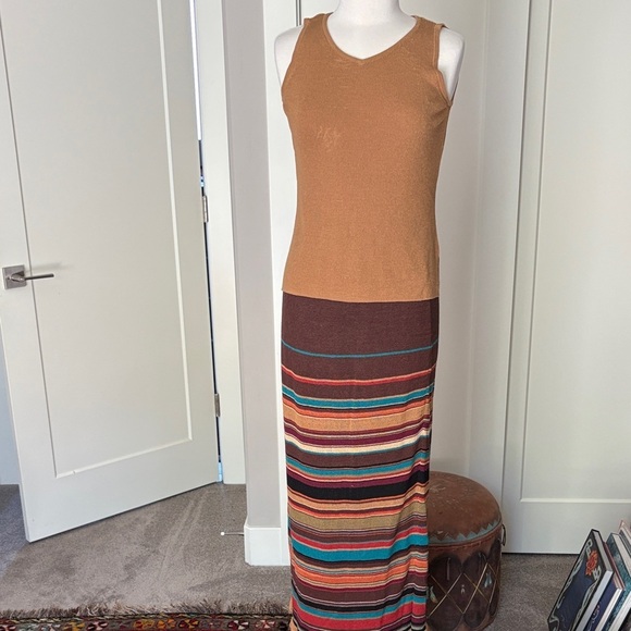 Double D Ranch Dresses & Skirts - Double D Ranch Tan knit tank with matching knit Multicolor Maxi Skirt.